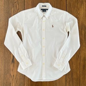 Ralph Lauren Women’s Slim Fit Oxford Button Down Shirt in White, Size 4